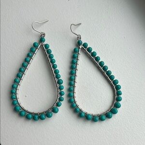Blue and Silver Teardrop Earrings with Beaded Design